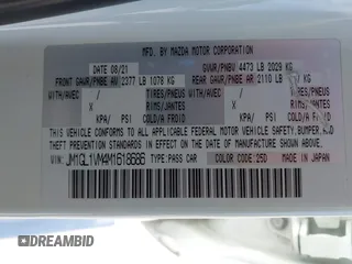 2021 Mazda 6 Touring with VIN JM1GL1VM4M1618686, listed as a IAAI auction lot 42079730 with 55,539 mi miles and . Bid and sale history available at DreamBid. Image 9.