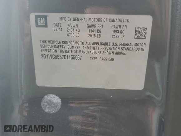 2014 Chevrolet Impala LTZ with VIN 2G1WC5E37E1155067, listed as a Copart auction lot 55255825 with 153,893 mi miles and Salvage title. Bid and sale history available at DreamBid. Image 12.