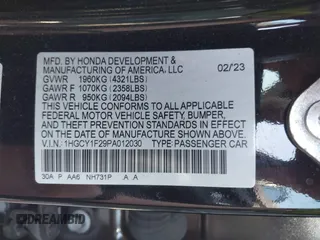 2023 Honda Accord Sedan LX with VIN 1HGCY1F29PA012030, listed as a IAAI auction lot 41780823 with 34,434 mi miles. Bid and sale history available at carsss.com. Image 9.