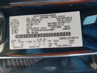 2015 Ford F-150 XLT with VIN 1FTEW1EP3FKD72851, listed as a Copart auction lot 89097885 with 133,151 mi miles and Salvage title. Bid and sale history available at DreamBid. Image 12.