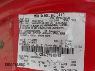 2006 Ford Focus S with VIN 1FAFP31N76W148918, listed as a IAAI auction lot 42445869 with 84,567 mi miles and . Bid and sale history available at DreamBid. Image 9.