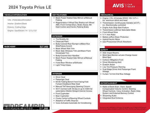 2024 Toyota Prius LE with VIN JTDACAAU0R3022627, listed as a Copart auction lot 52448545 with 24,546 mi miles and Salvage Title. Bid and sale history available at carsss.com. Image 12.