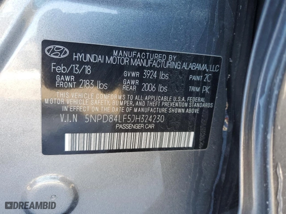 2018 Hyundai Elantra SEL with VIN 5NPD84LF5JH324230, listed as a Copart auction lot 45556885 with 124,902 mi miles and Salvage Title. Bid and sale history available at carsss.com. Image 12.