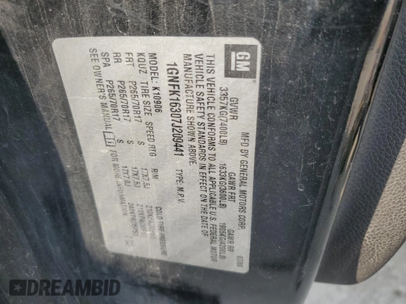 2007 Chevrolet Tahoe Special Service z VIN 1GNFK03047R413486, wystawiony jako Copart lot #68435554 z przebiegiem 234 270 mil mil oraz Szkoda całkowita • Salvage title. Historia ofert i sprzedaży dostępna na DreamBid. Obrazek 13.