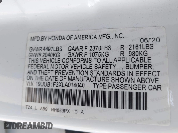 2020 Acura TLX with VIN 19UUB1F3XLA014040, listed as a IAAI auction lot 42385420 with 140,740 mi miles and . Bid and sale history available at DreamBid. Image 9.