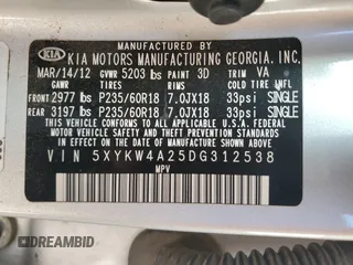 2013 Kia Sorento SX with VIN 5XYKW4A25DG312538, listed as a Copart auction lot 53753565 with 132,883 mi miles and Salvage title. Bid and sale history available at DreamBid. Image 14.