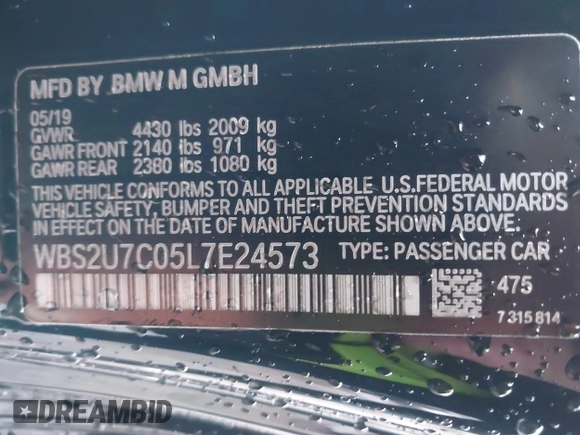 2020 BMW M2 Competition z VIN WBS2U7C05L7E24573, wystawiony jako IAAI lot #41688525 z przebiegiem 18 909 mil mil oraz . Historia ofert i sprzedaży dostępna na DreamBid. Obrazek 9.