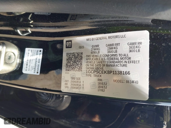 2023 Chevrolet Colorado 2WD LT with VIN 1GCPSCEK8P1138166, listed as a IAAI auction lot 41879642 with 54,642 mi miles and . Bid and sale history available at DreamBid. Image 9.