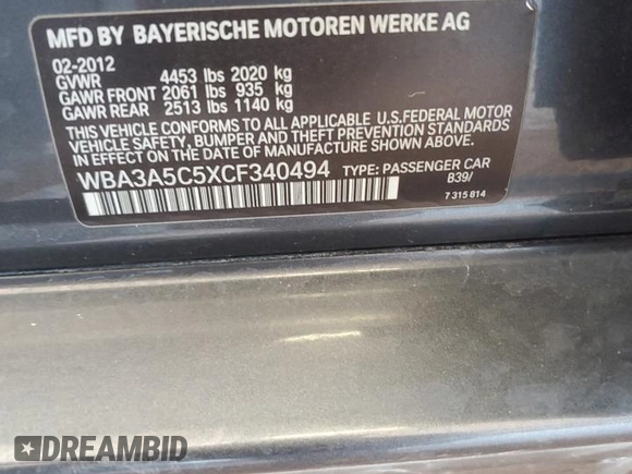 2012 BMW 3 Series 328i with VIN WBA3A5C5XCF340494, listed as a Copart auction lot 61669965 with 70,838 mi miles and Salvage title. Bid and sale history available at DreamBid. Image 12.