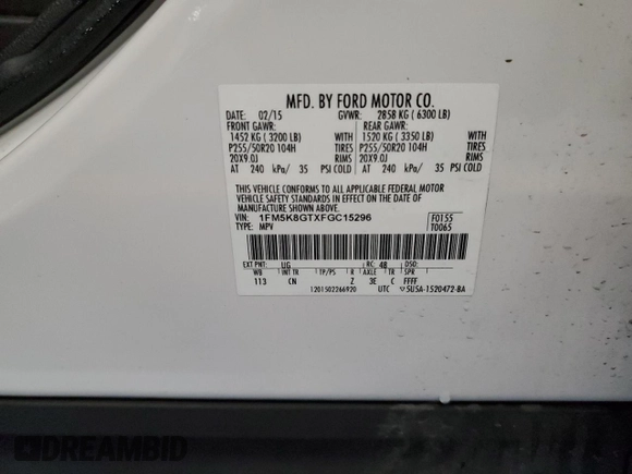 2015 Ford Explorer Sport z VIN 1FM5K8GTXFGC15296, wystawiony jako Copart lot #57450975 z przebiegiem 108 063 mil mil oraz Nie do naprawy • Non repairable. Historia ofert i sprzedaży dostępna na DreamBid. Obrazek 13.