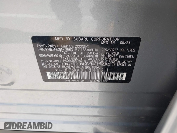 2024 Subaru Forester Premium с VIN JF2SKADC6RH408211, выставлен на аукционе IAAI как лот 42296810 с пробегом 7 785 миль миль и . История ставок и продаж доступна на DreamBid. Изображение 9.