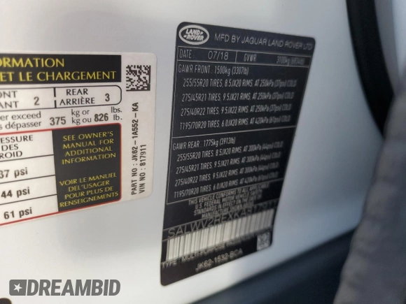 2019 Land Rover Range Rover Sport Autobiography z VIN SALWV2REXKA817911, wystawiony jako Copart lot #75760004 z przebiegiem 34 785 mil mil oraz Szkoda całkowita • Salvage title. Historia ofert i sprzedaży dostępna na DreamBid. Obrazek 13.
