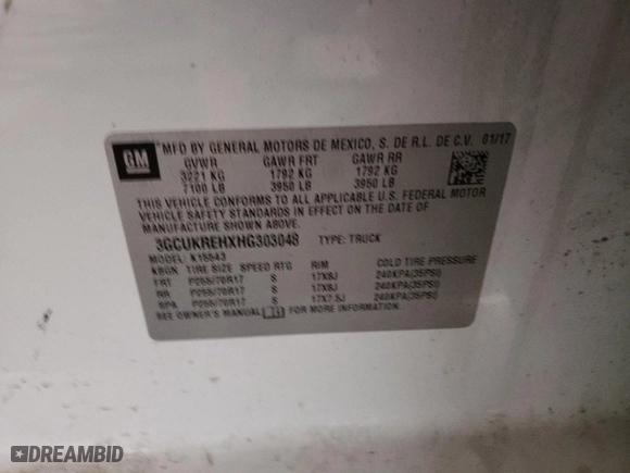 2017 Chevrolet Silverado 1500 LT with VIN 3GCUKREHXHG303048, listed as a Copart auction lot 45558975 with 143,593 mi miles and Salvage Title. Bid and sale history available at carsss.com. Image 12.