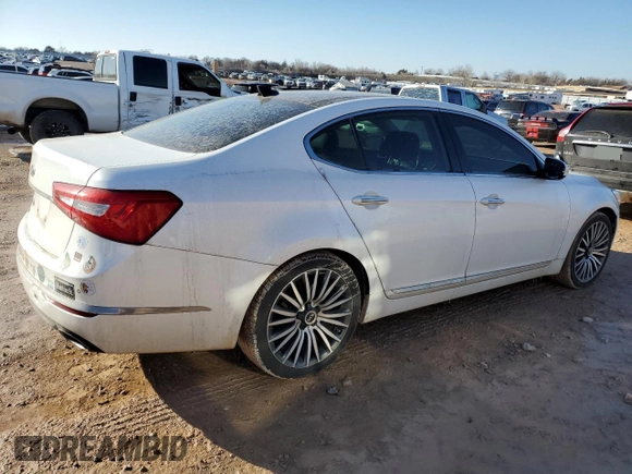 2014 Kia Cadenza Premium with VIN KNALN4D79E5131335, listed as a Copart auction lot 44814715 with 121,479 mi miles and Salvage Title. Bid and sale history available at carsss.com. Image 3.