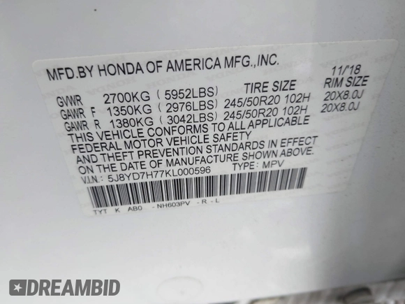 2019 Acura MDX Sport Hybrid w/Advance Pkg with VIN 5J8YD7H77KL000596, listed as a IAAI auction lot 41540974 with 89,378 mi miles. Bid and sale history available at carsss.com. Image 9.