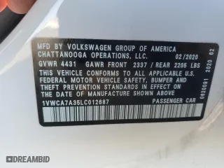 2020 Volkswagen Passat 2.0T SEL with VIN 1VWCA7A35LC012687, listed as a Copart auction lot 47584025 with 62,511 mi miles and Salvage Title. Bid and sale history available at carsss.com. Image 12.
