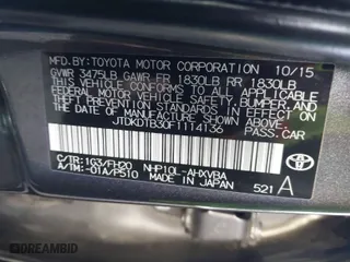 2015 Toyota Prius c One with VIN JTDKDTB30F1114136, listed as a IAAI auction lot 41754033 with 78,593 mi miles. Bid and sale history available at carsss.com. Image 9.