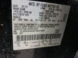 2015 Ford Utility Police Interceptor with VIN 1FM5K8AR4FGA41531, listed as a Copart auction lot 85951774 with 113,857 mi miles and Salvage Title. Bid and sale history available at carsss.com. Image 14.
