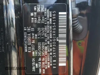 2024 Kia Telluride EX X-Line z VIN 5XYP3DGCXRG541965, wystawiony jako Copart lot #50863405 z przebiegiem 12 496 mil mil oraz Szkoda całkowita • Salvage title. Historia ofert i sprzedaży dostępna na DreamBid. Obrazek 14.