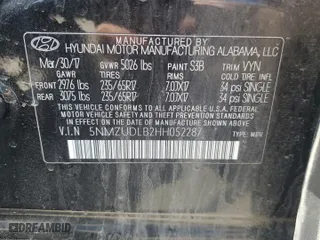 2017 Hyundai Santa Fe Sport 2.4L with VIN 5NMZUDLB2HH052287, listed as a Copart auction lot 53616225 with 126,393 mi miles and Salvage Title. Bid and sale history available at carsss.com. Image 13.