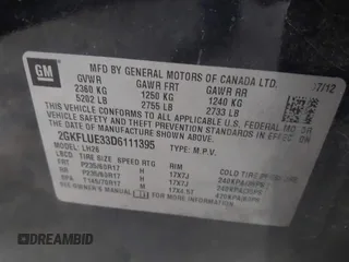 2013 GMC Terrain SLT with VIN 2GKFLUE33D6111395, listed as a IAAI auction lot 41859956 with 208,198 mi miles and . Bid and sale history available at carsss.com. Image 9.