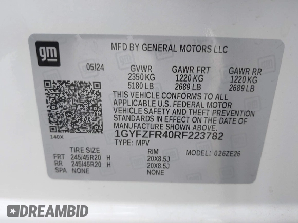 2024 Cadillac XT4 AWD Sport with VIN 1GYFZFR40RF223782, listed as a IAAI auction lot 42295745 with 7,254 mi miles and . Bid and sale history available at DreamBid. Image 9.