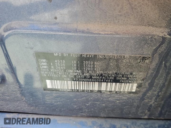 2016 Subaru Legacy Limited with VIN 4S3BNBN66G3047481, listed as a Copart auction lot 54295325 with 91,551 mi miles and Salvage title. Bid and sale history available at DreamBid. Image 12.