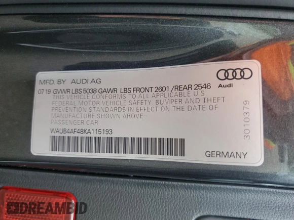2019 Audi S4 Premium Plus z VIN WAUB4AF48KA115193, wystawiony jako Copart lot #58429795 z przebiegiem 53 054 mil mil oraz Szkody całkowita. Historia ofert i sprzedaży dostępna na DreamBid. Obrazek 12.