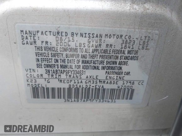 2015 Nissan Sentra SR with VIN 3N1AB7AP9FY334631, listed as a IAAI auction lot 42041539 with 101,946 mi miles and . Bid and sale history available at DreamBid. Image 9.