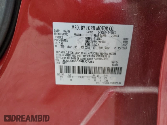 2009 Lincoln MKX with VIN 2LMDU68C69BJ07282, listed as a Copart auction lot 79162874 with 154,311 mi miles and Salvage Title. Bid and sale history available at DreamBid. Image 13.
