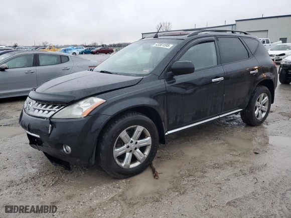 2006 Nissan Murano SL with VIN JN8AZ08W56W545849, listed as a Copart auction lot 43561595 with 0 mi miles and Salvage Title. Bid and sale history available at carsss.com. Image 1.