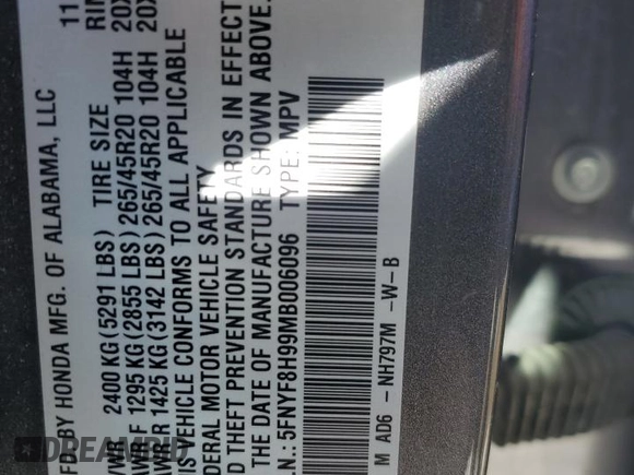 2021 Honda Passport Touring with VIN 5FNYF8H99MB006096, listed as a Copart auction lot 46292925 with 40,809 mi miles and Salvage Title. Bid and sale history available at carsss.com. Image 13.