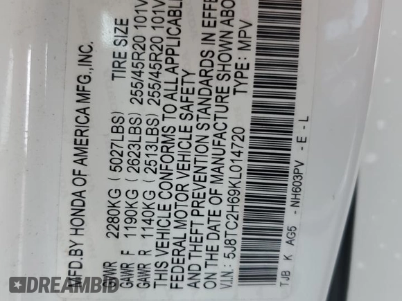 2019 Acura RDX w/A-Spec Pkg z VIN 5J8TC2H69KL014720, wystawiony jako Copart lot #60230215 z przebiegiem 82 128 mil mil oraz Szkoda całkowita • Salvage title. Historia ofert i sprzedaży dostępna na DreamBid. Obrazek 13.