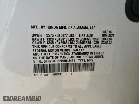 2017 Acura MDX w/Advance Pkg with VIN 5FRYD4H82HB013451, listed as a Copart auction lot 43388825 with 82,893 mi miles and Salvage Title. Bid and sale history available at carsss.com. Image 15.