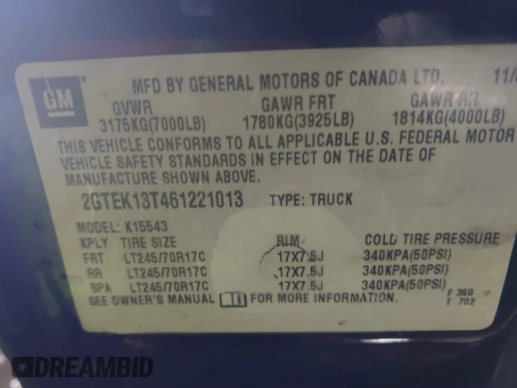 2006 GMC Sierra 1500 SLT with VIN 2GTEK13T461221013, listed as a IAAI auction lot 41610449 with Not Provided miles and . Bid and sale history available at carsss.com. Image 9.