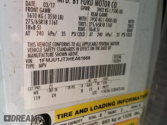 2017 Ford Expedition XLT z VIN 1FMJU1JT3HEA61666, wystawiony jako Copart lot #54320785 z przebiegiem 146 185 mil mil oraz Szkoda całkowita • Salvage title. Historia ofert i sprzedaży dostępna na DreamBid. Obrazek 13.
