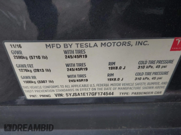 2016 Tesla Model S 70 с VIN 5YJSA1E17GF174544, выставлен на аукционе IAAI как лот 42221358 с пробегом 114 354 миль миль и . История ставок и продаж доступна на DreamBid. Изображение 9.