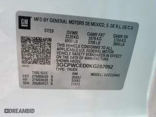 2019 Chevrolet Silverado 1500 LT with VIN 3GCPWCED0KG282052, listed as a Copart auction lot 48392005 with 106,567 mi miles and Salvage Title. Bid and sale history available at carsss.com. Image 13.
