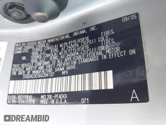 2006 Toyota Sienna CE with VIN 5TDZA23C56S394137, listed as a IAAI auction lot 41868249 with 192,819 mi miles. Bid and sale history available at carsss.com. Image 9.
