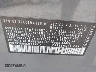 2019 Volkswagen Jetta SEL с VIN 3VWE57BU8KM115524, выставлен на аукционе IAAI как лот 42052529 с пробегом 146 766 миль миль и . История ставок и продаж доступна на DreamBid. Изображение 9.