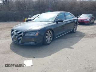 2012 Audi A8 L with VIN WAURVAFD7CN004673, listed as a IAAI auction lot 41768222 with 108,982 mi miles. Bid and sale history available at carsss.com. Image 2.