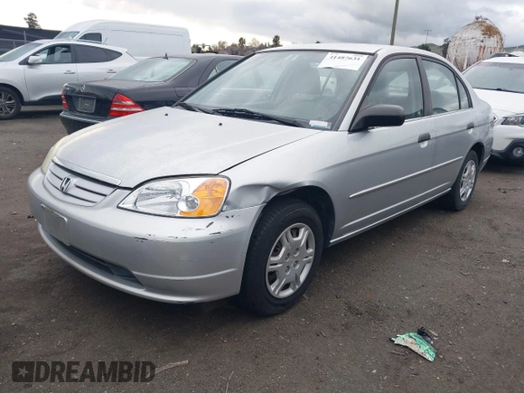 2001 Honda Civic LX with VIN 2HGES15561H561957, listed as a IAAI auction lot 41487631 with 214,529 mi miles. Bid and sale history available at carsss.com. Image 2.