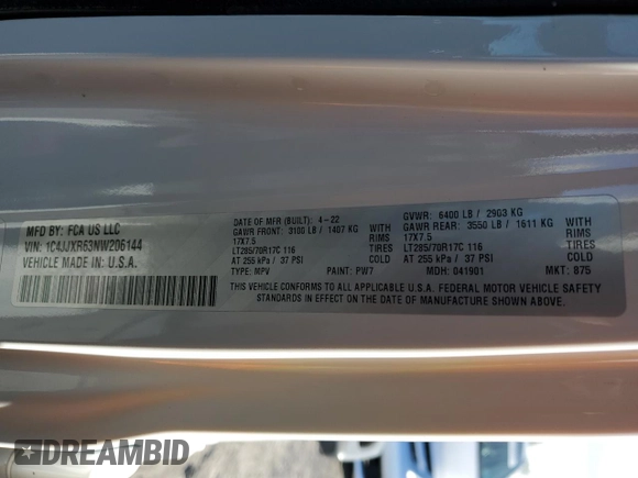 2022 Jeep Wrangler Unlimited Rubicon with VIN 1C4JJXR63NW206144, listed as a Copart auction lot 47234895 with 5,876 mi miles and Salvage title. Bid and sale history available at DreamBid. Image 14.