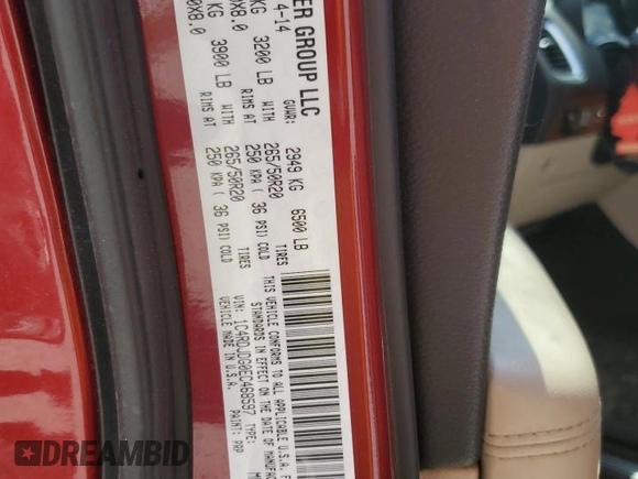 2014 Dodge Durango Limited with VIN 1C4RDJDG0EC468597, listed as a Copart auction lot 64803055 with 188,772 mi miles and Clean title. Bid and sale history available at DreamBid. Image 13.