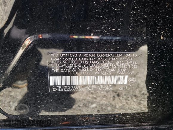 2013 Lexus LS 460 with VIN JTHCL5EF1D5018173, listed as a Copart auction lot 56674145 with 187,638 mi miles and Salvage title. Bid and sale history available at DreamBid. Image 12.