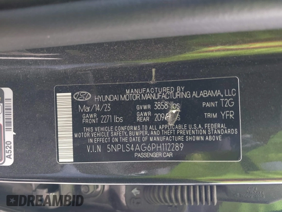 2023 Hyundai Elantra SEL with VIN 5NPLS4AG6PH112289, listed as a IAAI auction lot 41611466 with 56,084 mi miles and . Bid and sale history available at DreamBid. Image 9.