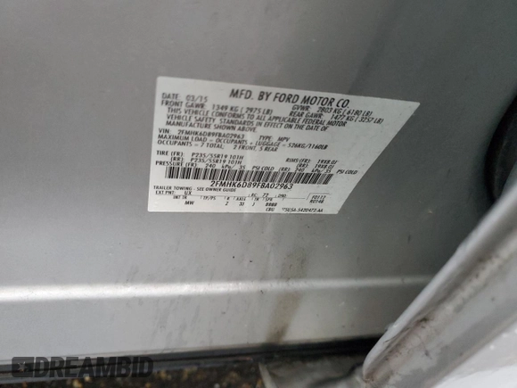 2015 Ford Flex Limited z VIN 2FMHK6D89FBA02963, wystawiony jako Copart lot #85285054 z przebiegiem 84 865 mil mil oraz Szkoda całkowita • Salvage title. Historia ofert i sprzedaży dostępna na DreamBid. Obrazek 12.