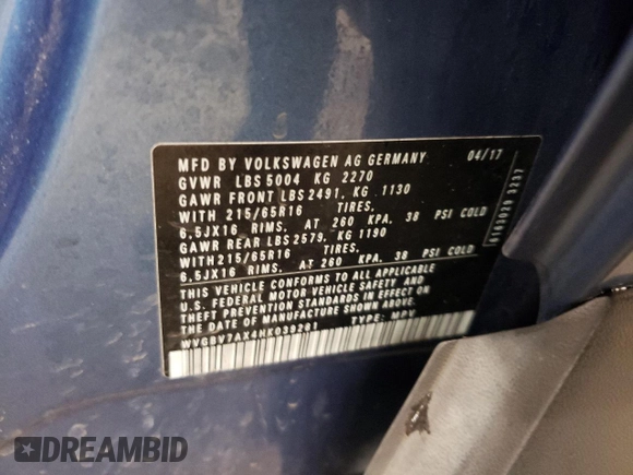 2017 Volkswagen Tiguan S z VIN WVGBV7AX4HK039281, wystawiony jako Copart lot #88013955 z przebiegiem 88 878 mil mil oraz Szkoda całkowita • Salvage title. Historia ofert i sprzedaży dostępna na DreamBid. Obrazek 15.