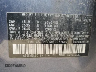 2015 Subaru Legacy Premium with VIN 4S3BNBF60F3072602, listed as a Copart auction lot 50512045 with 138,129 mi miles and Salvage Title. Bid and sale history available at DreamBid. Image 12.