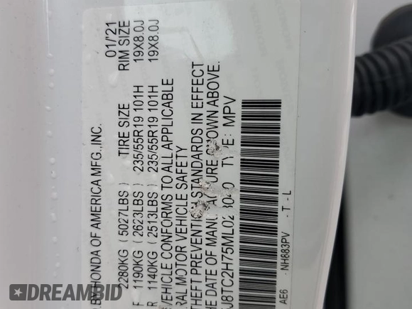 2021 Acura RDX Advance with VIN 5J8TC2H75ML023040, listed as a Copart auction lot 58632875 with 83,942 mi miles and Salvage title. Bid and sale history available at DreamBid. Image 12.